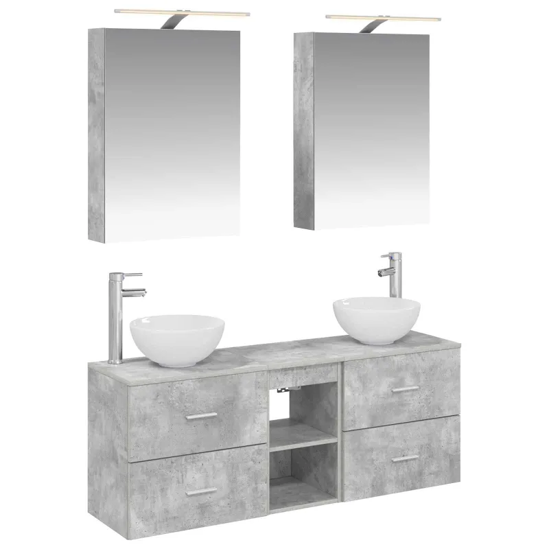 Vonios spintos komplektas 5 pcs Betono pilka 50 x 14,5 x 70 cm