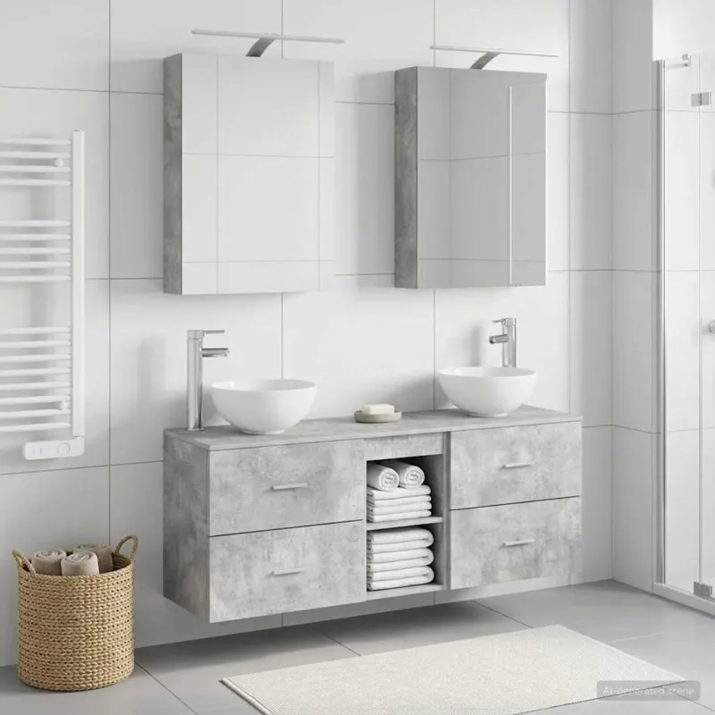 Vonios spintos komplektas 5 pcs Betono pilka 50 x 14,5 x 70 cm