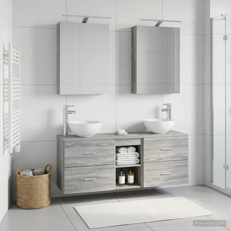 Vonios spintos komplektas 5 pcs Pilka Sonoma 50 x 14,5 x 70 cm