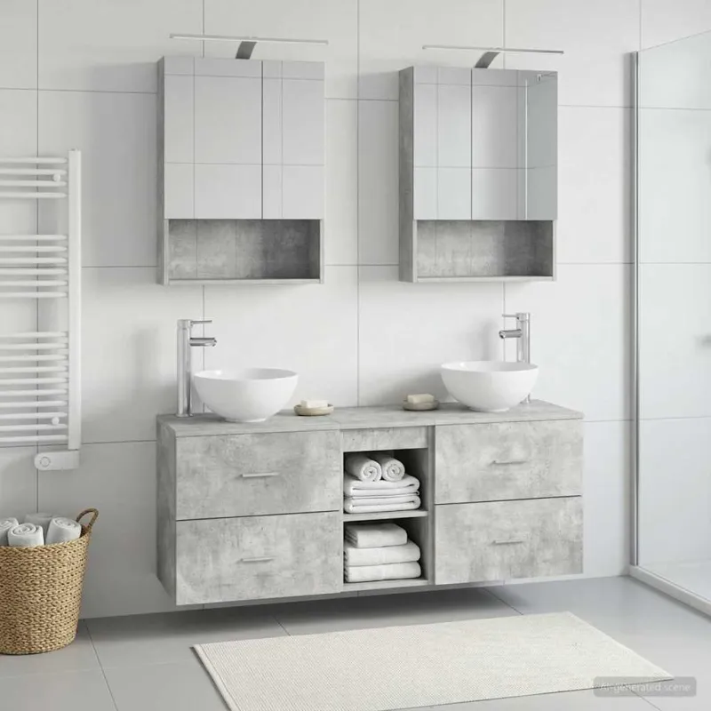 Vonios spintos komplektas 5 pcs Betono pilka 50 x 14,5 x 70 cm
