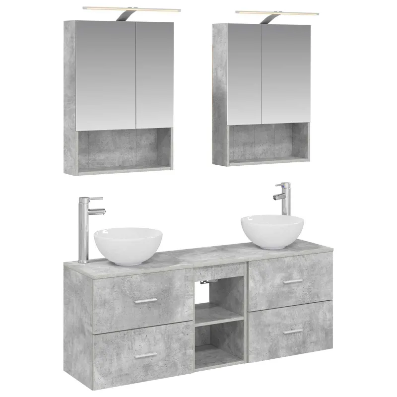 Vonios spintos komplektas 5 pcs Betono pilka 50 x 14,5 x 70 cm