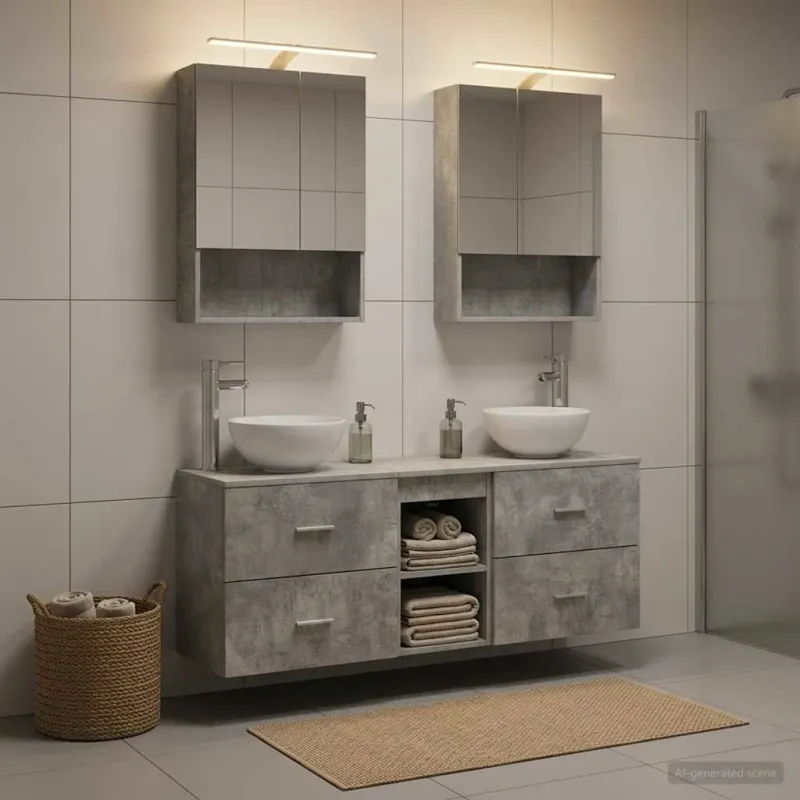 Vonios spintos komplektas 5 pcs Betono pilka 50 x 14,5 x 70 cm