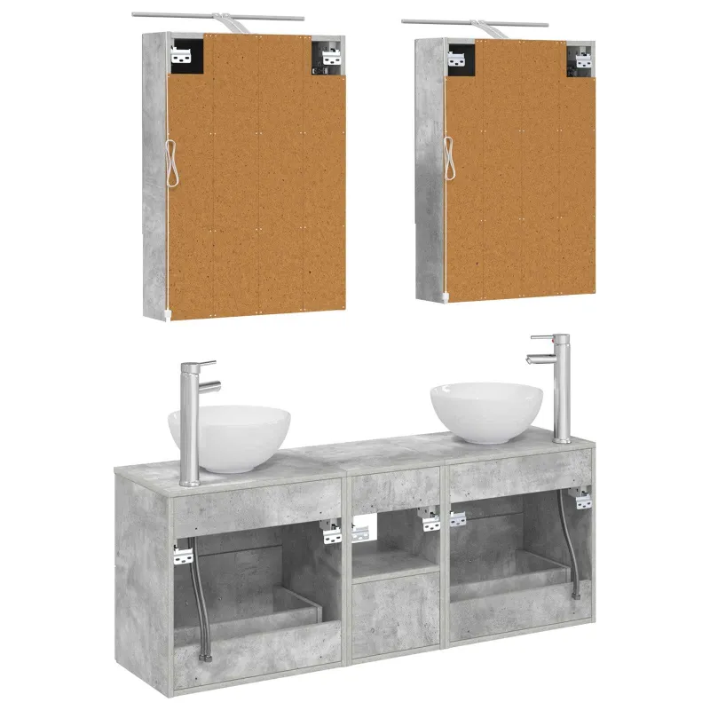 Vonios spintos komplektas 5 pcs Betono pilka 50 x 14,5 x 70 cm