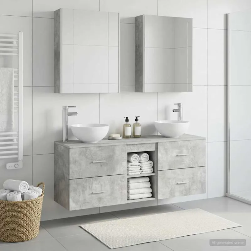Vonios spintos komplektas 5 pcs Betono pilka 53 x 15,5 x 70 cm