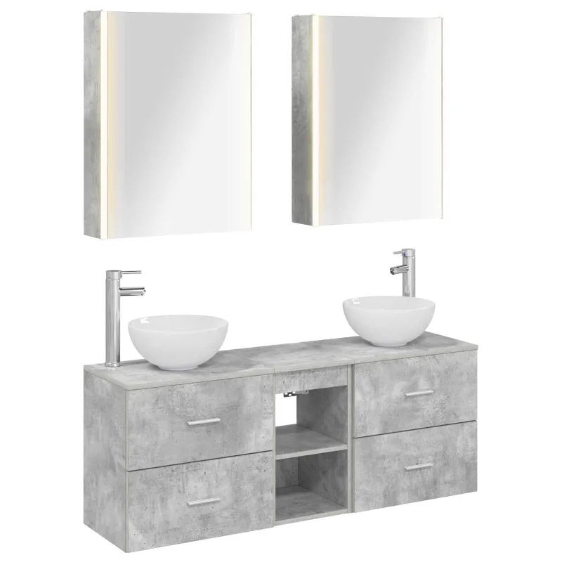 Vonios spintos komplektas 5 pcs Betono pilka 53 x 15,5 x 70 cm
