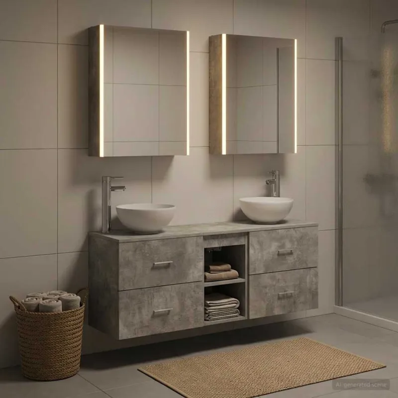 Vonios spintos komplektas 5 pcs Betono pilka 53 x 15,5 x 70 cm