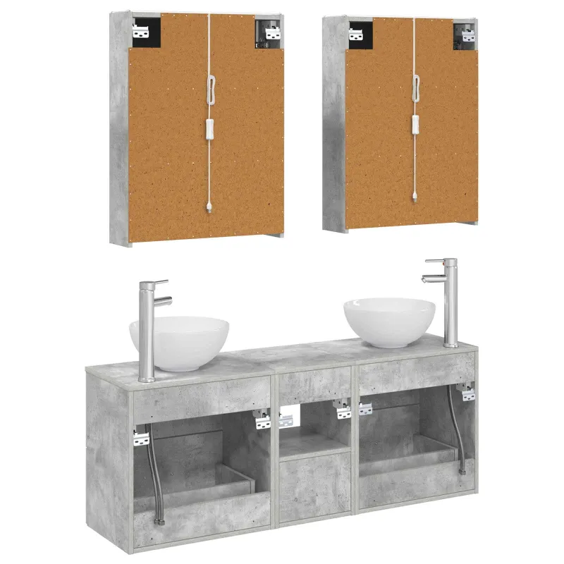 Vonios spintos komplektas 5 pcs Betono pilka 53 x 15,5 x 70 cm