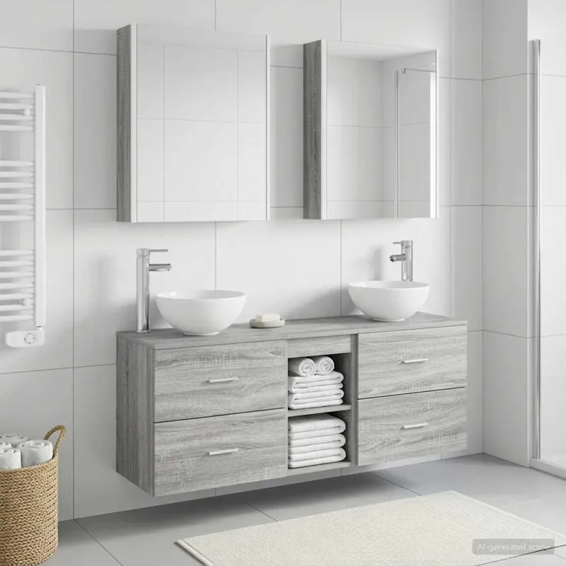 Vonios spintos komplektas 5 pcs Pilka Sonoma Apdirbta mediena