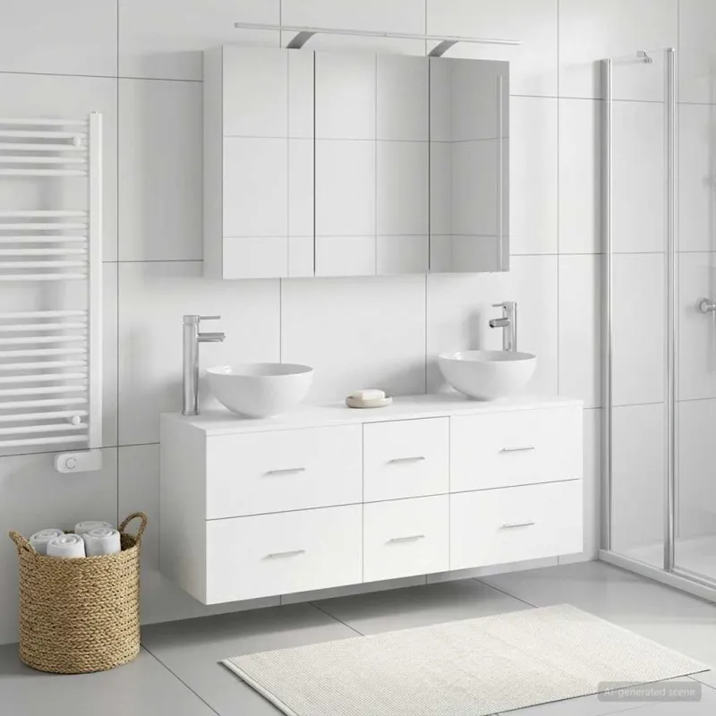 Vonios baldų rinkinys 4 pcs Balta Apdirbta mediena ir stiklas