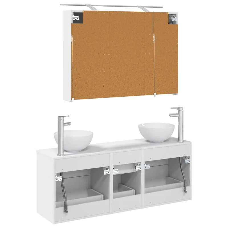 Vonios baldų rinkinys 4 pcs Balta Apdirbta mediena ir stiklas
