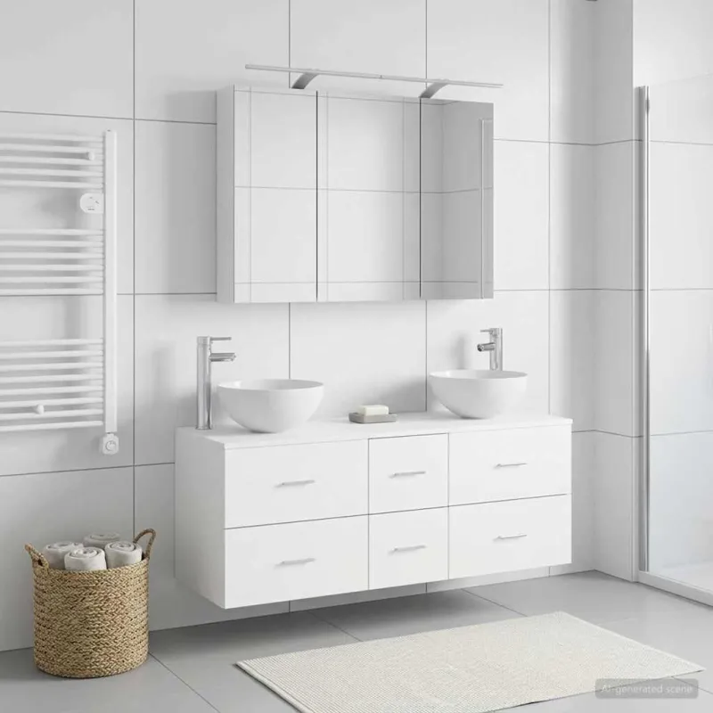 Vonios baldų rinkinys 4 pcs Balta Apdirbta mediena ir stiklas
