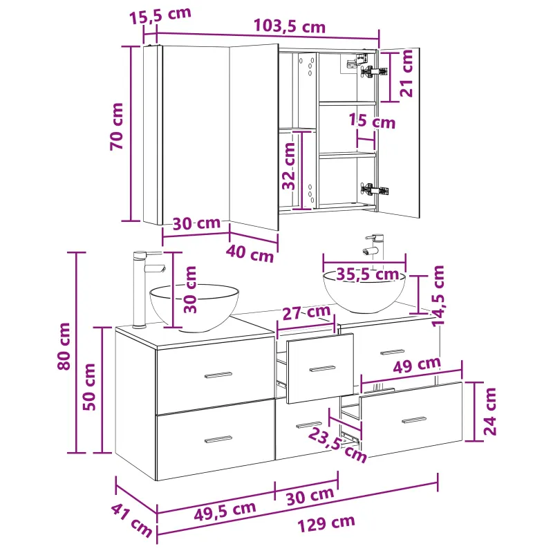 Vonios baldų rinkinys 4 pcs Pilka Sonoma
