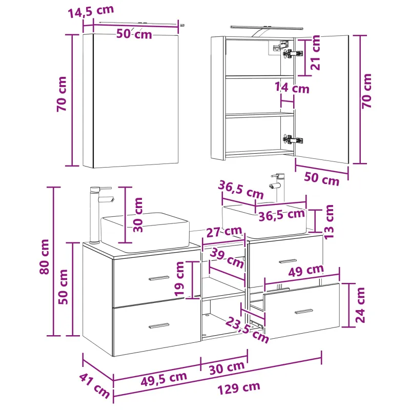Vonios baldų rinkinys 5 pcs Juodojo ąžuolo