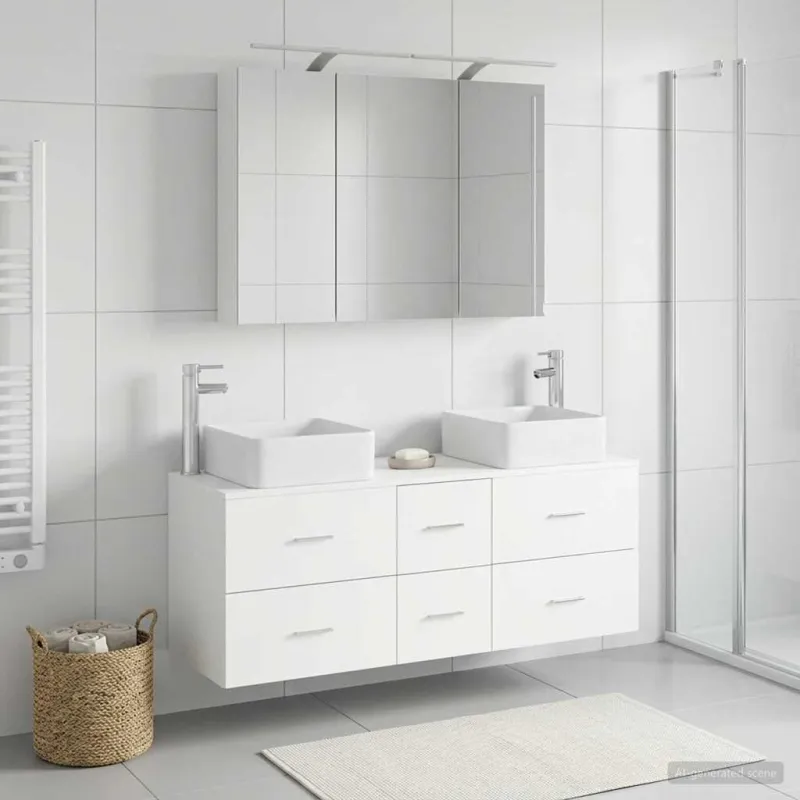 Vonios baldų rinkinys 4 pcs Balta Apdirbta mediena ir stiklas