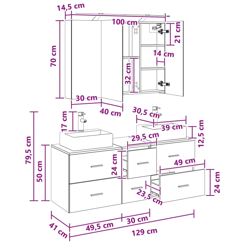 Vonios baldų rinkinys 4 pcs Juodojo ąžuolo