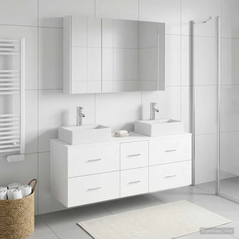 Vonios baldų rinkinys 4 pcs Balta Apdirbta mediena ir stiklas