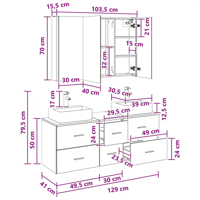 Vonios baldų rinkinys 4 pcs Dūminio ąžuolo