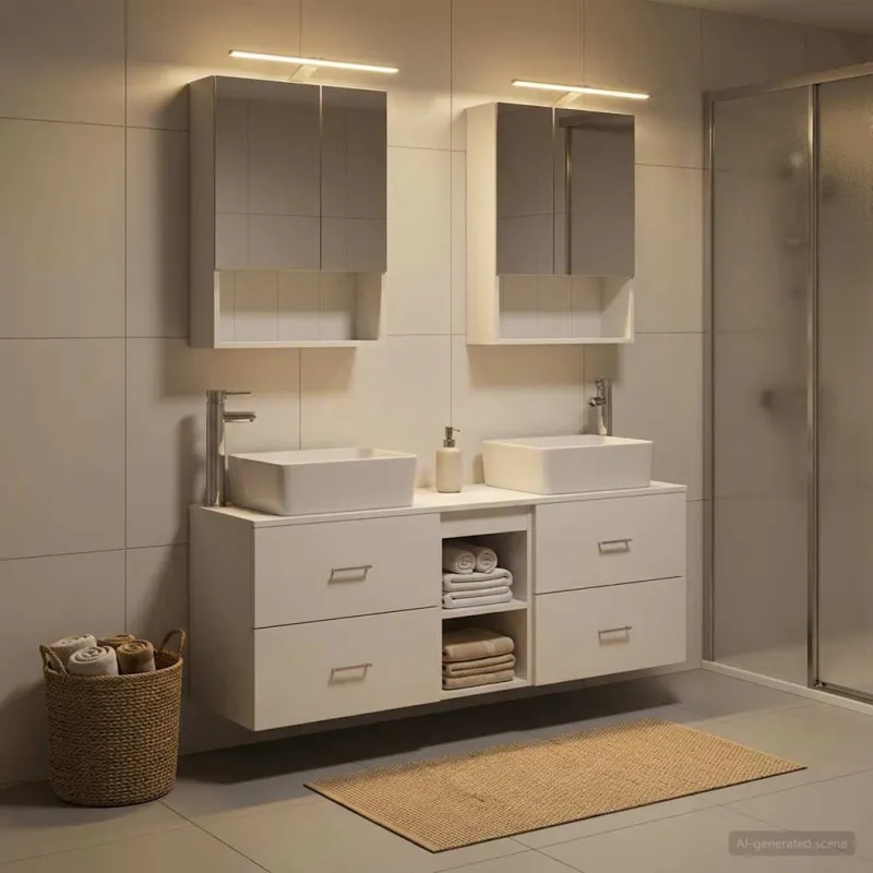 Vonios baldų rinkinys 5 pcs Balta Apdirbta mediena ir stiklas