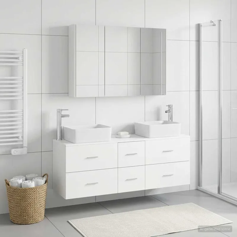 Vonios baldų rinkinys 4 pcs Balta Apdirbta mediena ir stiklas