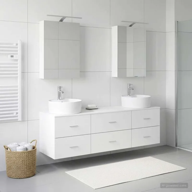 Vonios baldų rinkinys 5 pcs Balta Apdirbta mediena ir stiklas