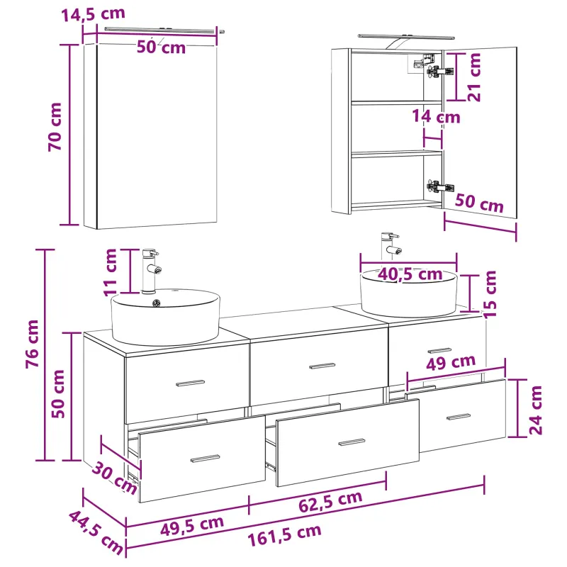 Vonios baldų rinkinys 5 pcs Dūminio ąžuolo