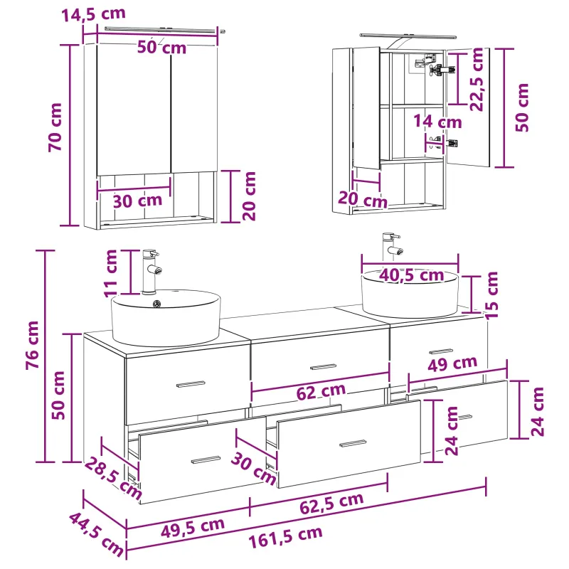 Vonios baldų rinkinys 5 pcs Dūminio ąžuolo