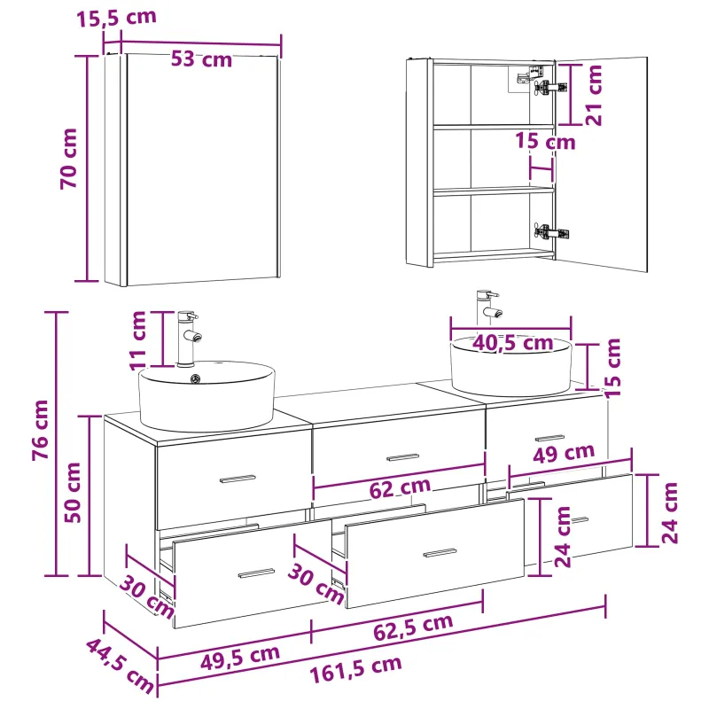 Vonios baldų rinkinys 5 pcs Pilka Sonoma