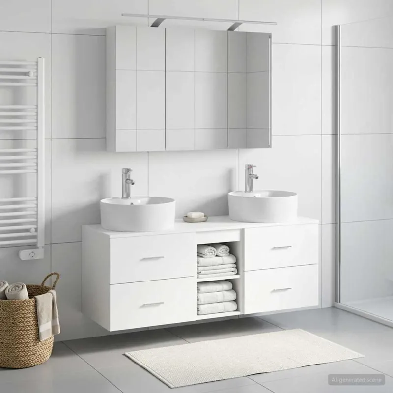Vonios baldų rinkinys 4 pcs Balta Apdirbta mediena ir stiklas