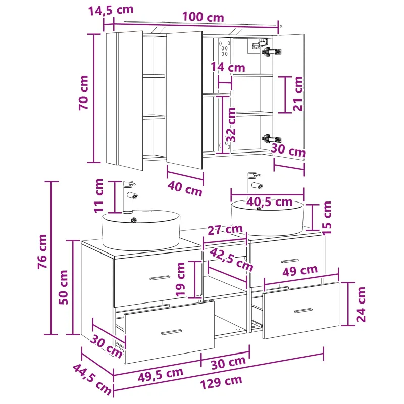 Vonios baldų rinkinys 4 pcs Betono pilka