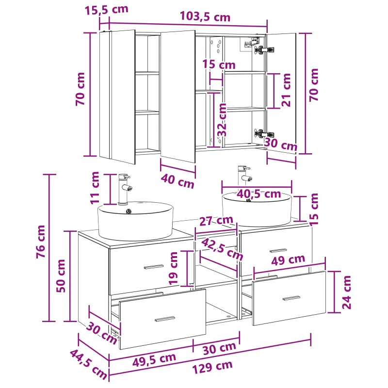Vonios baldų rinkinys 4 pcs Pilka Sonoma