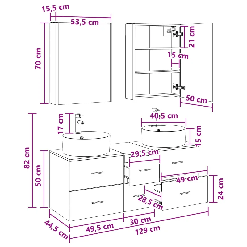 Vonios baldų rinkinys 5 pcs Juodojo ąžuolo