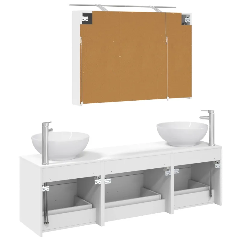 Vonios baldų rinkinys 4 pcs Balta Apdirbta mediena ir stiklas