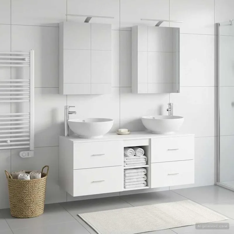 Vonios baldų rinkinys 5 pcs Balta Apdirbta mediena ir stiklas