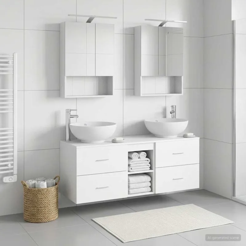 Vonios baldų rinkinys 5 pcs Balta Apdirbta mediena ir stiklas
