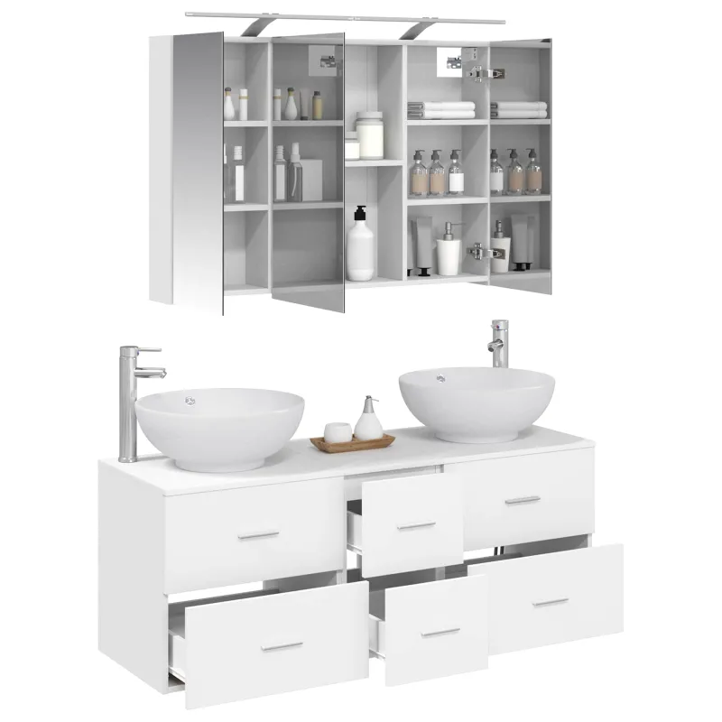 Vonios baldų rinkinys 4 pcs Balta Apdirbta mediena ir stiklas