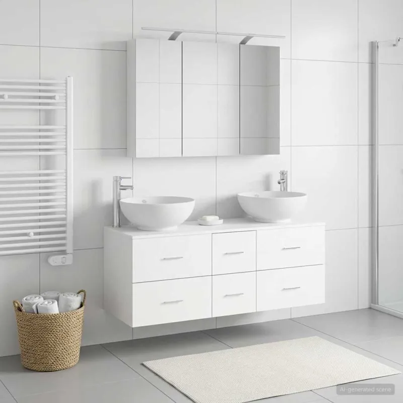 Vonios baldų rinkinys 4 pcs Balta Apdirbta mediena ir stiklas