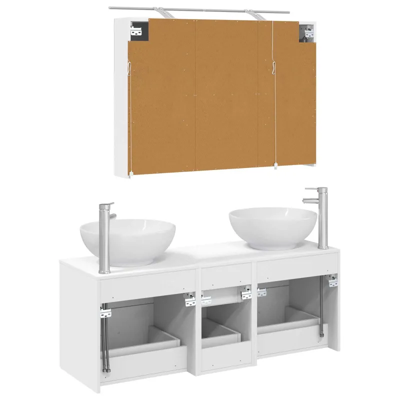 Vonios baldų rinkinys 4 pcs Balta Apdirbta mediena ir stiklas