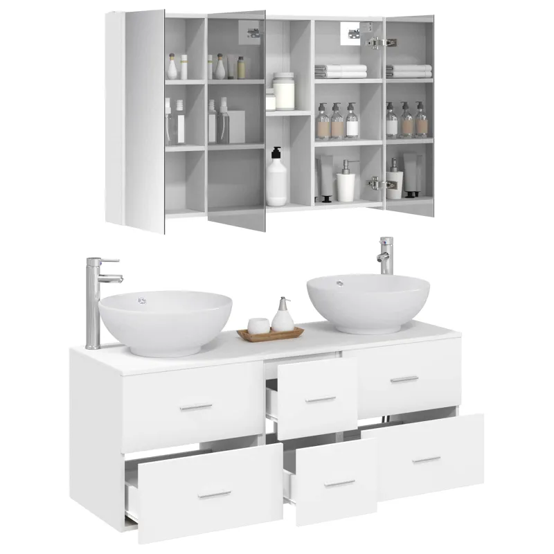 Vonios baldų rinkinys 4 pcs Balta Apdirbta mediena ir stiklas