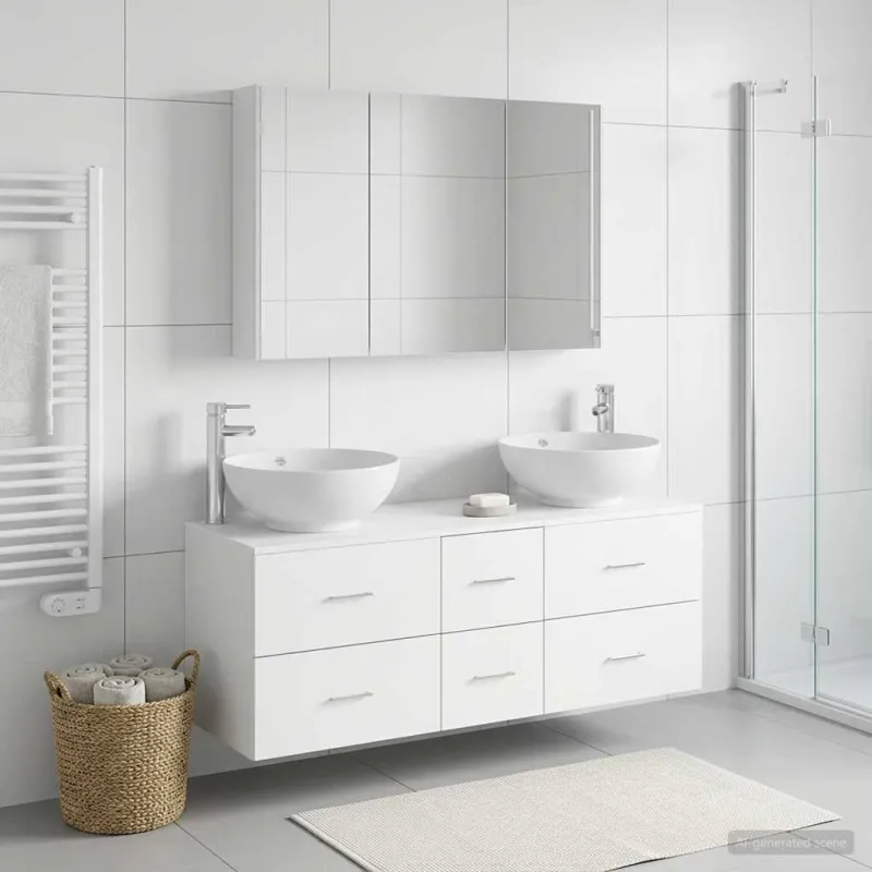 Vonios baldų rinkinys 4 pcs Balta Apdirbta mediena ir stiklas