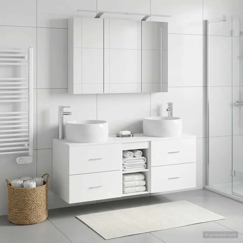 Vonios baldų rinkinys 4 pcs Balta Apdirbta mediena ir stiklas