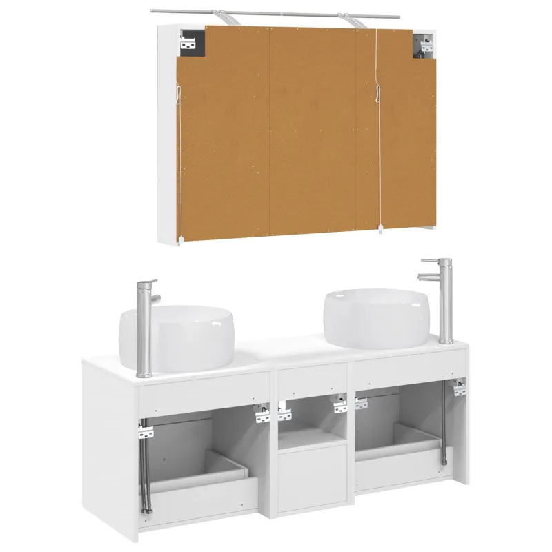 Vonios baldų rinkinys 4 pcs Balta Apdirbta mediena ir stiklas