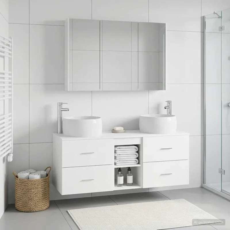 Vonios baldų rinkinys 4 pcs Balta Apdirbta mediena ir stiklas