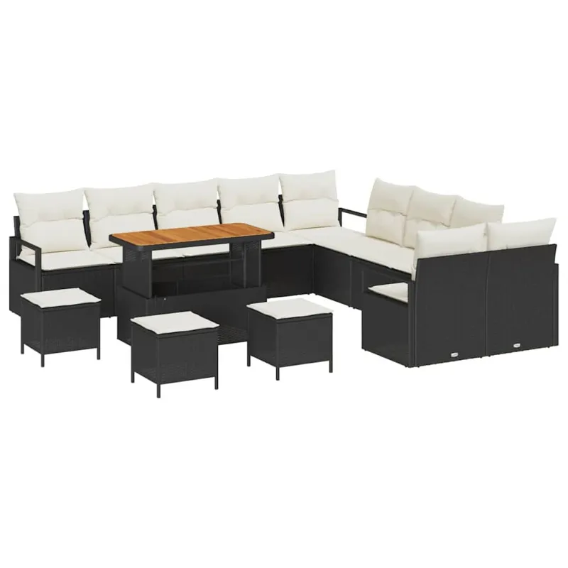 Sodo sohvaryhmä tyynyine 14 osaa, musta polyrataska