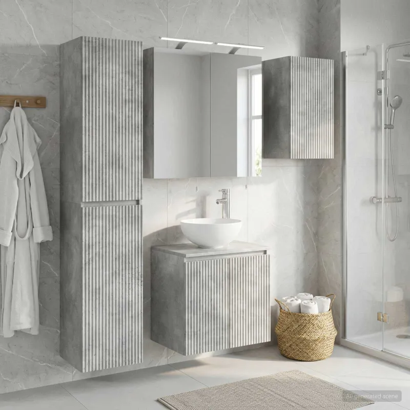 Vonios spintos komplektas 5 pcs Betono pilka 50 x 14,5 x 70 cm
