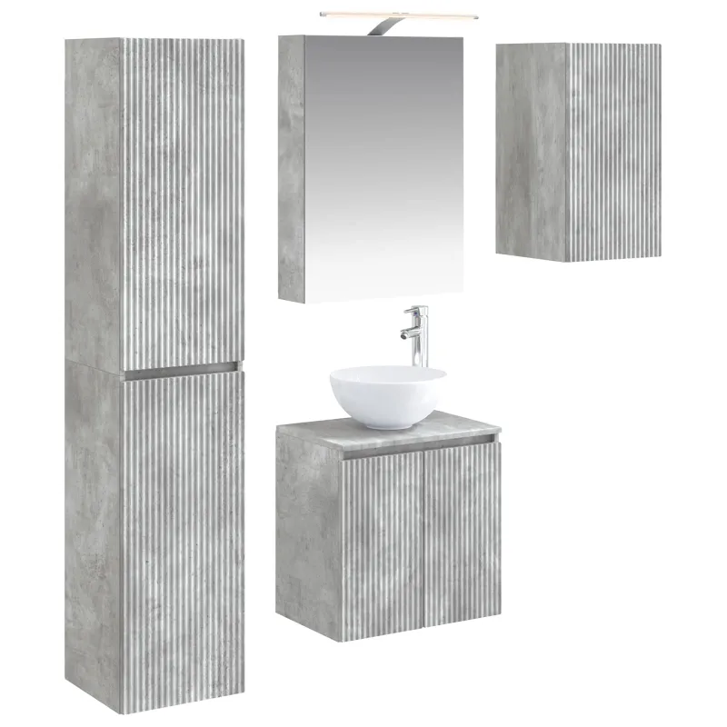 Vonios spintos komplektas 5 pcs Betono pilka 50 x 14,5 x 70 cm