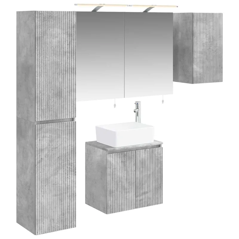 Vonios spintos komplektas 5 pcs Betono pilka 50 x 14,5 x 70 cm