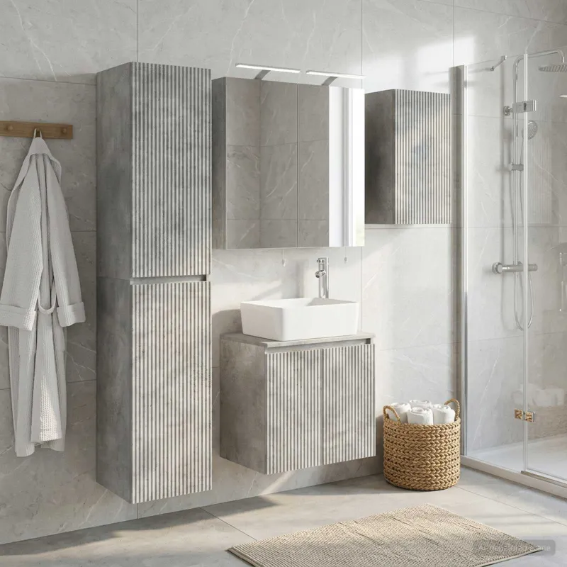 Vonios spintos komplektas 5 pcs Betono pilka 50 x 14,5 x 70 cm