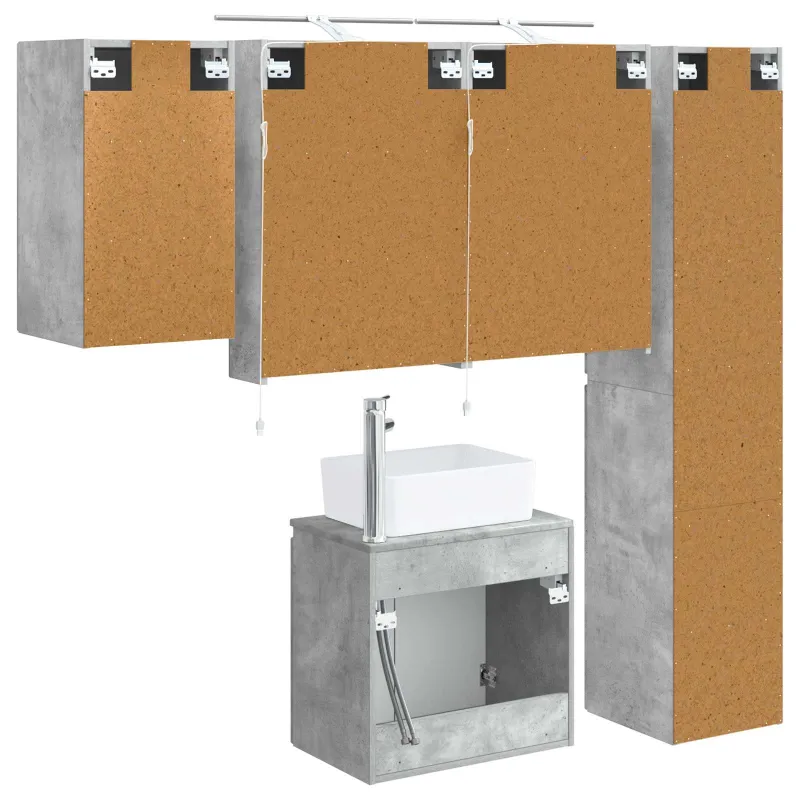 Vonios spintos komplektas 5 pcs Betono pilka 50 x 14,5 x 70 cm
