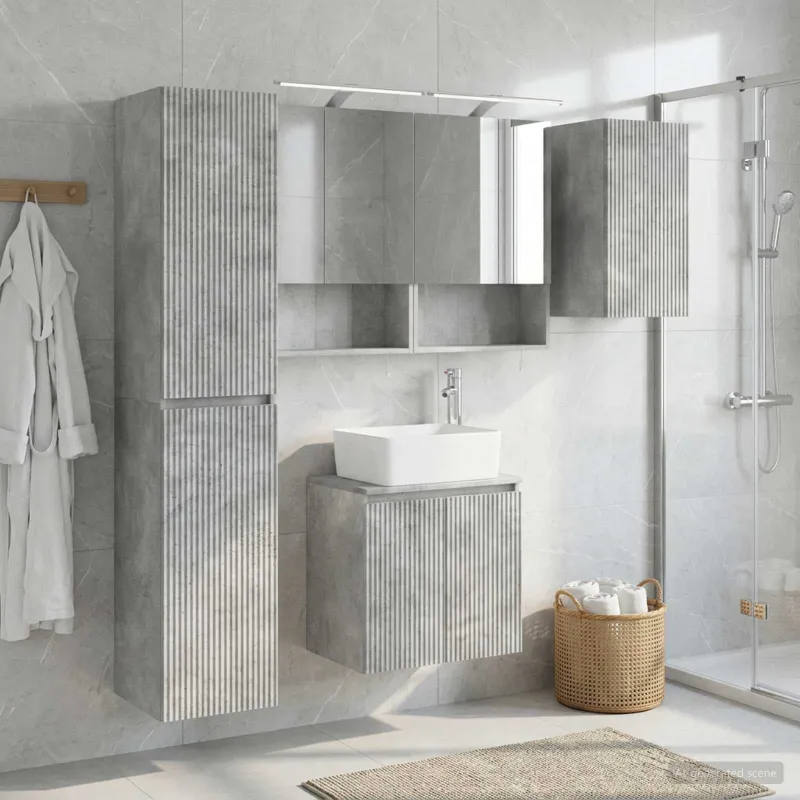 Vonios spintos komplektas 5 pcs Betono pilka 50 x 14,5 x 70 cm