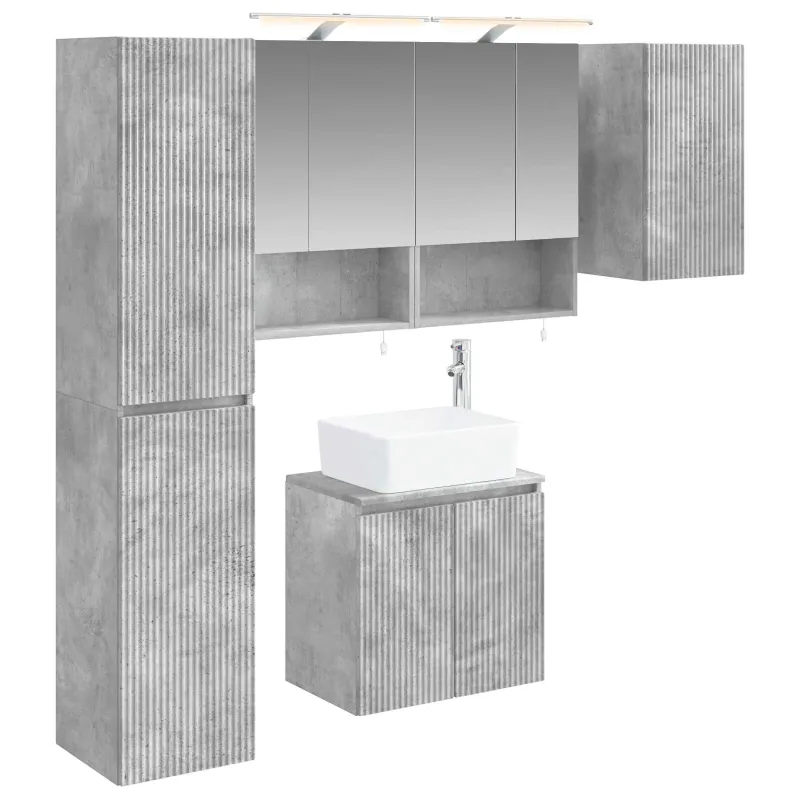 Vonios spintos komplektas 5 pcs Betono pilka 50 x 14,5 x 70 cm